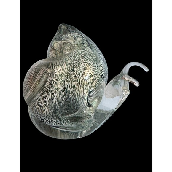 Teign Valley Glass Snail Paperweight Clear Black White Swirl Art Glass Signed - Picture 2 of 7